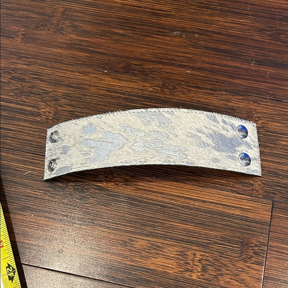 Silver and Gray Hair-On Leather Cuff Bracelet